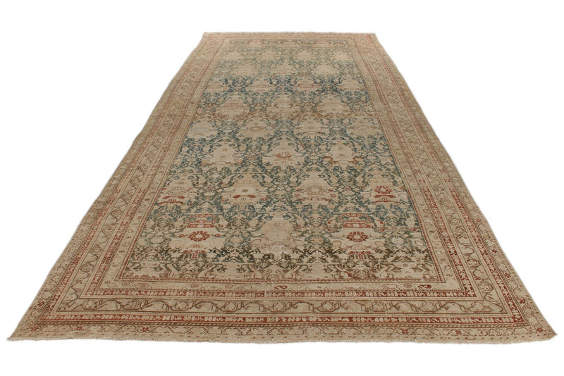 7x16 Navy and Beige Persian Hamadan Distressed Area Runner