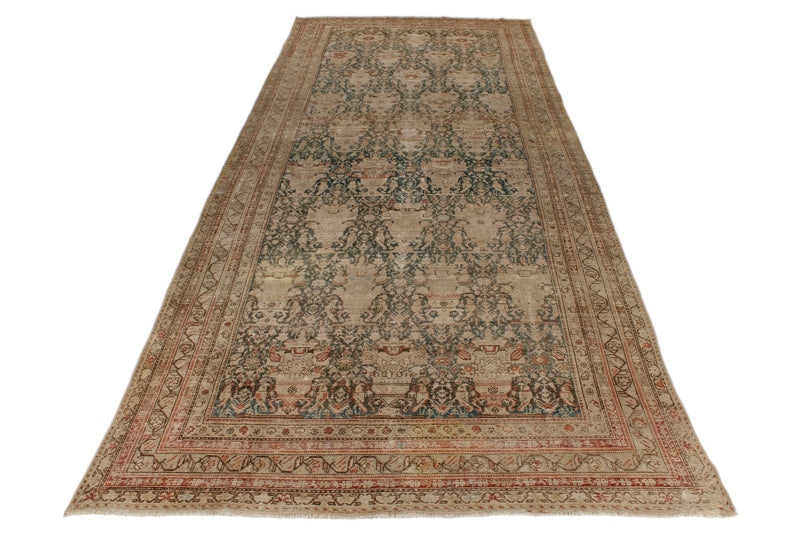 7x16 Navy and Beige Persian Hamadan Distressed Area Runner