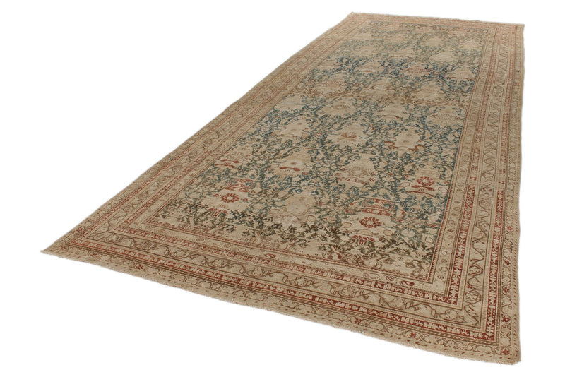 7x16 Navy and Beige Persian Hamadan Distressed Area Runner