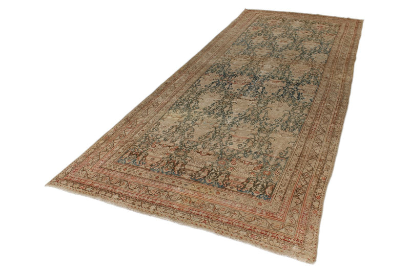 7x16 Navy and Beige Persian Hamadan Distressed Area Runner