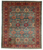 7x8 Green and Red Kazak Tribal Rug