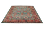 7x8 Green and Red Kazak Tribal Rug