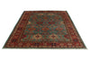 7x8 Green and Red Kazak Tribal Rug