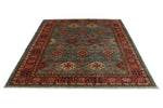 7x8 Green and Red Kazak Tribal Rug