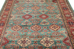 7x8 Green and Red Kazak Tribal Rug