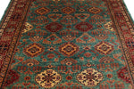 7x8 Green and Red Kazak Tribal Rug