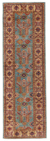 3x8 Blue and Ivory Kazak Tribal Runner