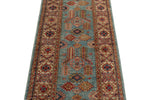 3x8 Blue and Ivory Kazak Tribal Runner
