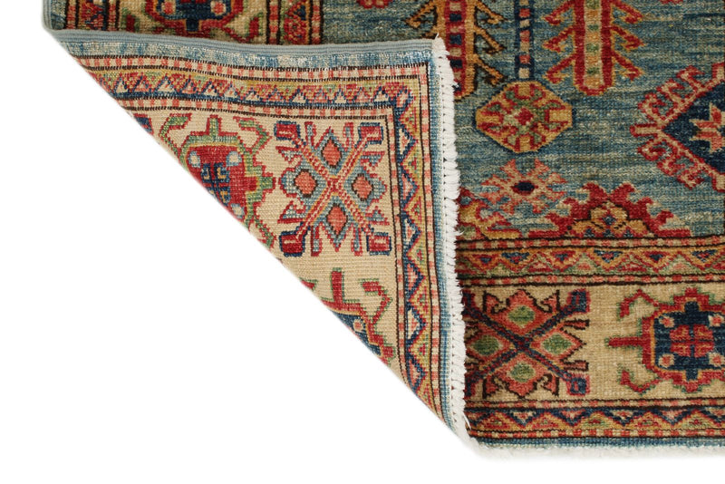 3x8 Blue and Ivory Kazak Tribal Runner