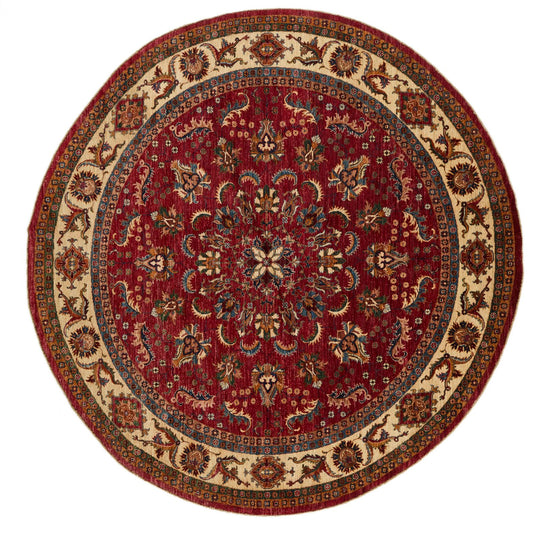 8x8 Red and Ivory Kazak Tribal Rug