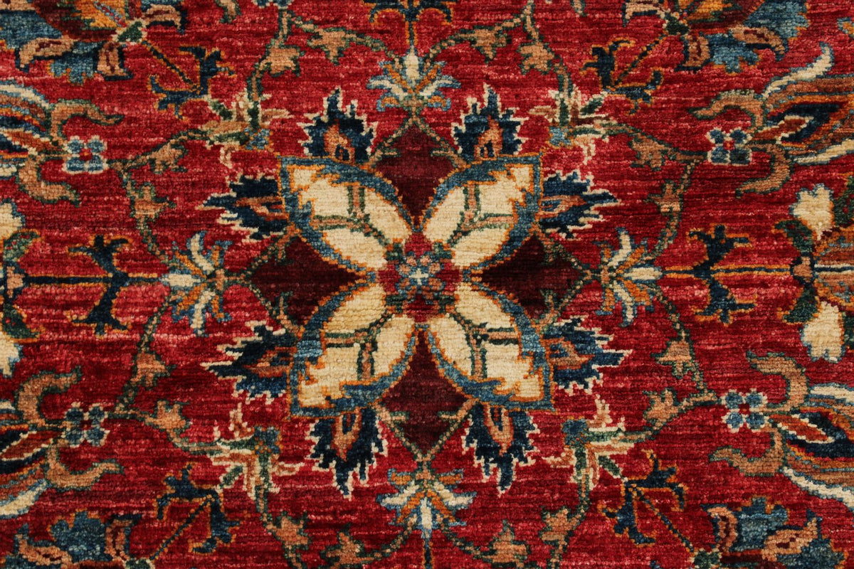 8x8 Red and Ivory Kazak Tribal Rug