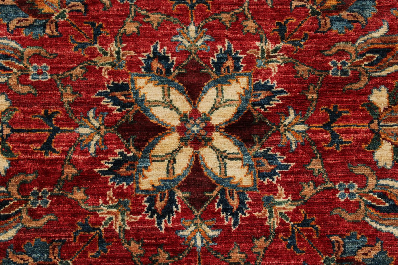 8x8 Red and Ivory Kazak Tribal Rug