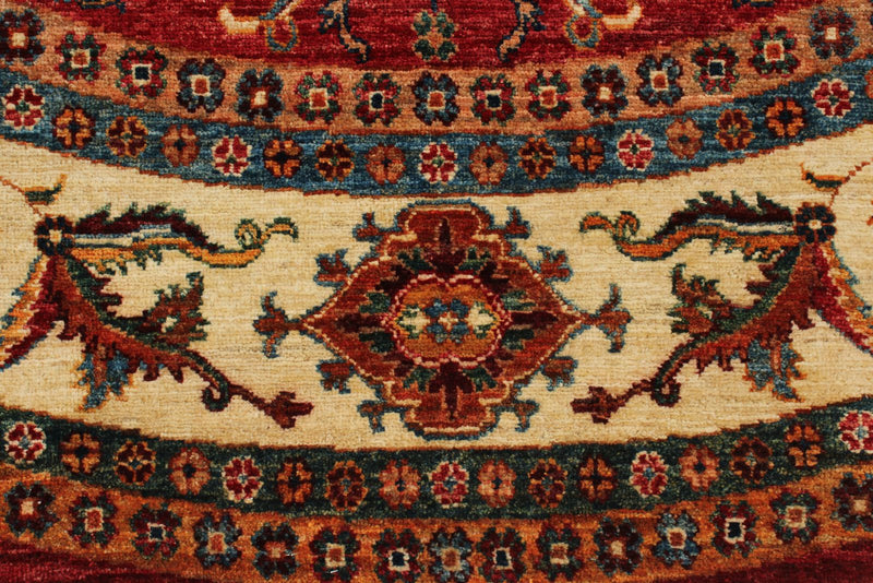 8x8 Red and Ivory Kazak Tribal Rug