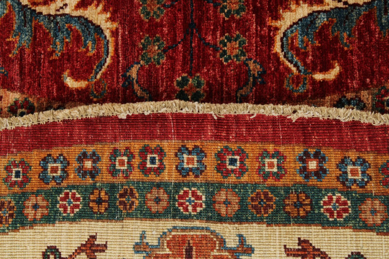 8x8 Red and Ivory Kazak Tribal Rug