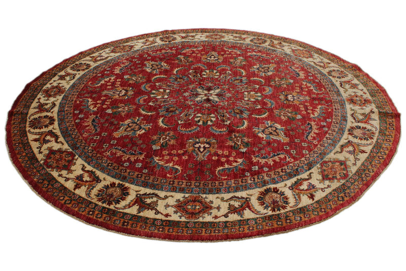 8x8 Red and Ivory Kazak Tribal Rug
