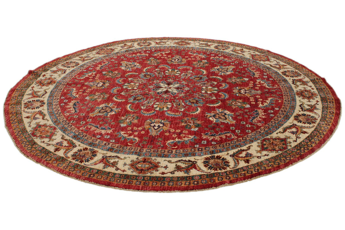 8x8 Red and Ivory Kazak Tribal Rug