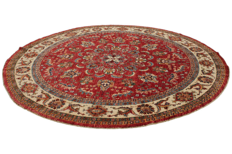8x8 Red and Ivory Kazak Tribal Rug
