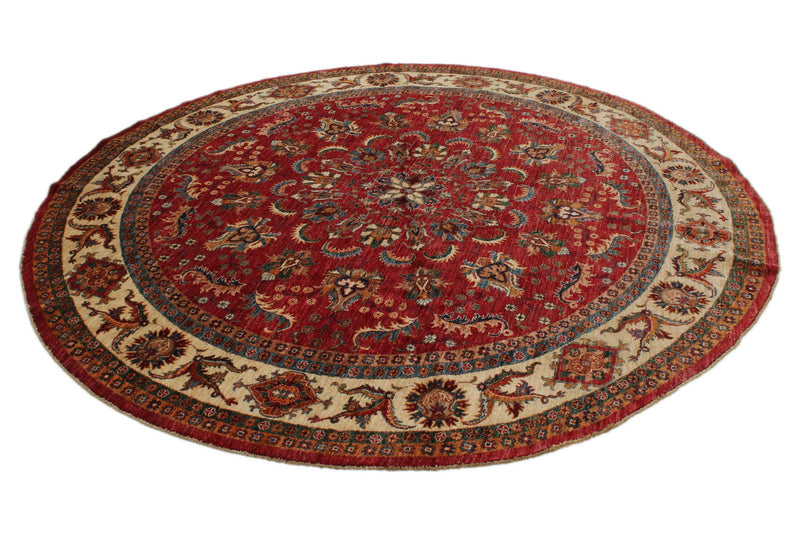 8x8 Red and Ivory Kazak Tribal Rug
