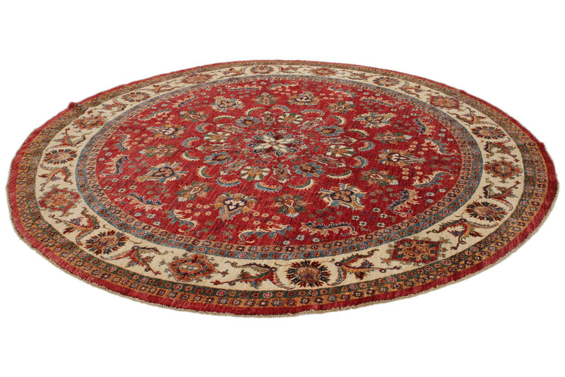 8x8 Red and Ivory Kazak Tribal Rug