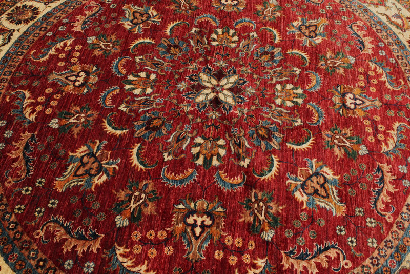 8x8 Red and Ivory Kazak Tribal Rug
