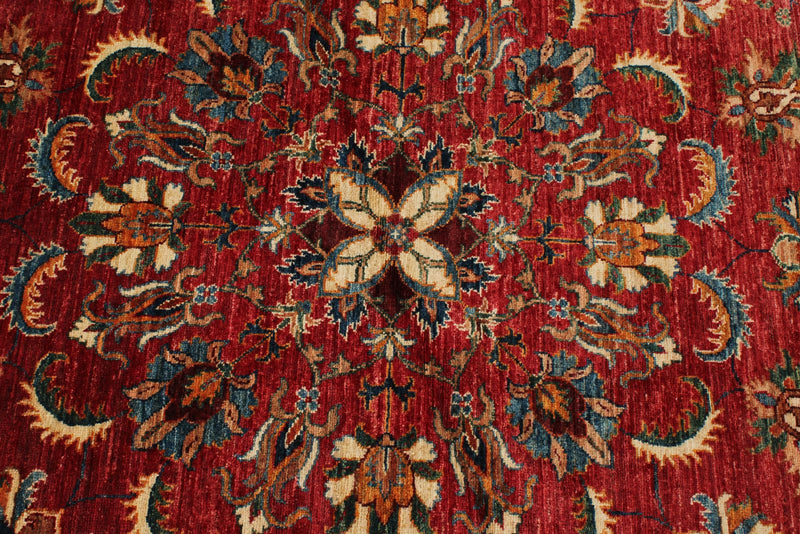 8x8 Red and Ivory Kazak Tribal Rug