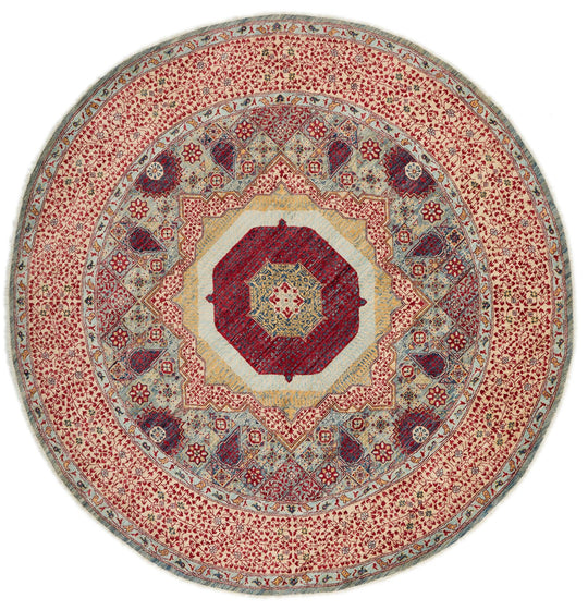 8x8 Gray and Red Turkish Tribal Rug