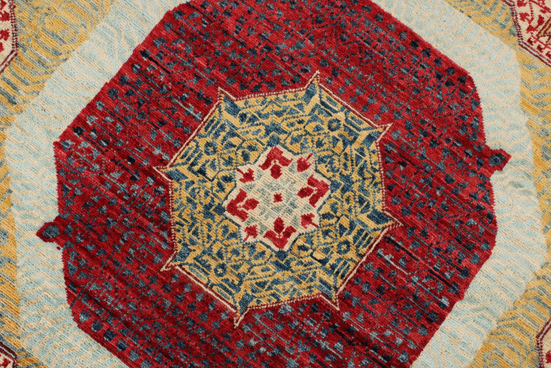 8x8 Gray and Red Turkish Tribal Rug