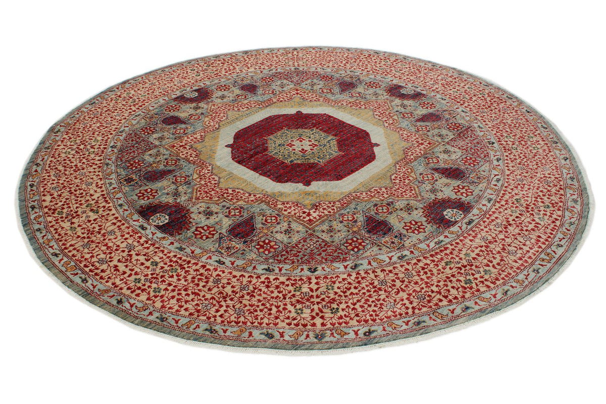 8x8 Gray and Red Turkish Tribal Rug