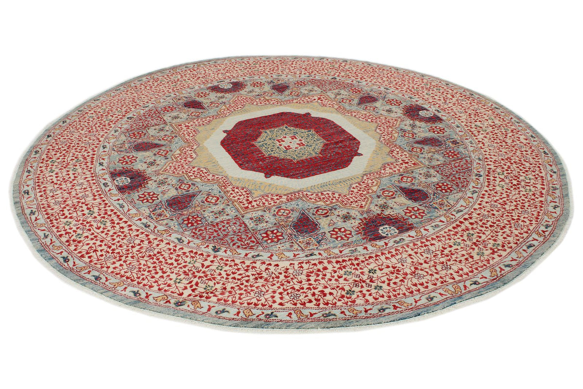 8x8 Gray and Red Turkish Tribal Rug