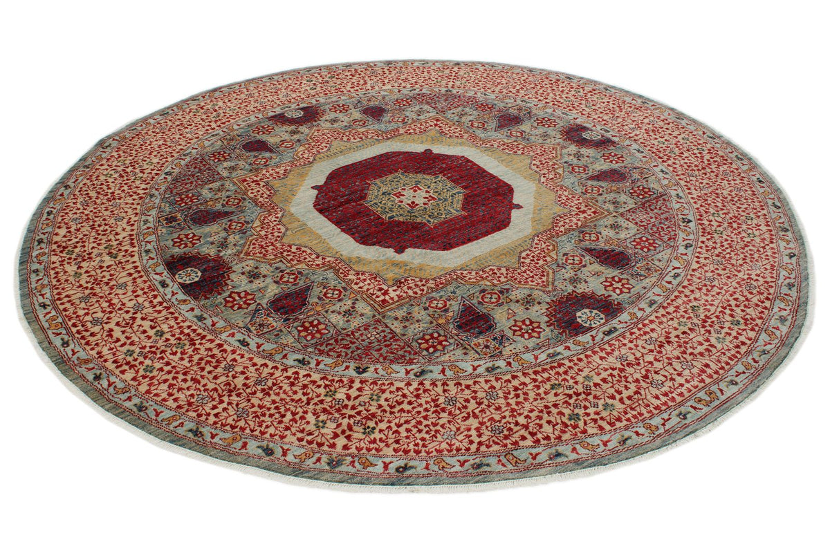 8x8 Gray and Red Turkish Tribal Rug