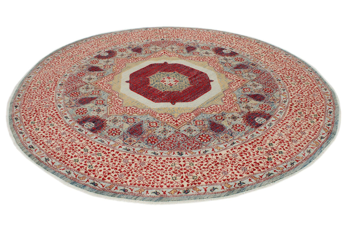 8x8 Gray and Red Turkish Tribal Rug