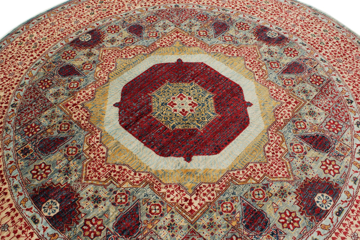 8x8 Gray and Red Turkish Tribal Rug