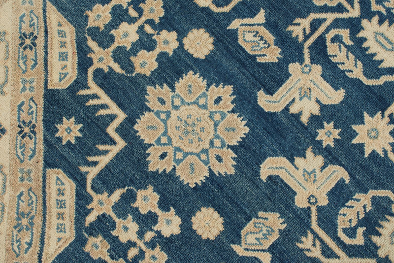 8x8 Blue and Ivory Turkish Oushak Rug