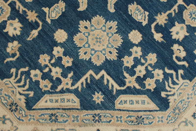 8x8 Blue and Ivory Turkish Oushak Rug