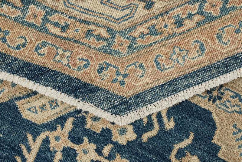 8x8 Blue and Ivory Turkish Oushak Rug