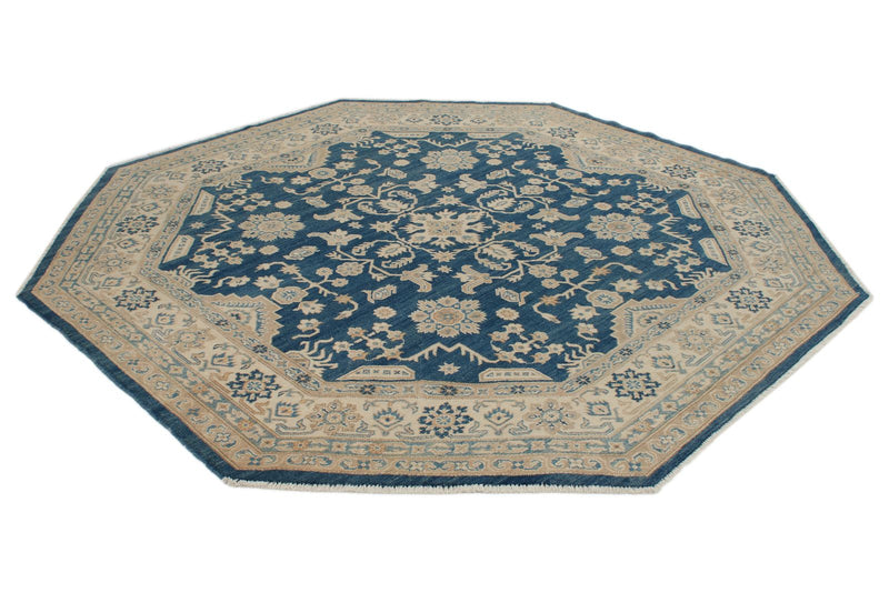 8x8 Blue and Ivory Turkish Oushak Rug