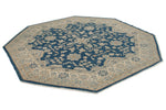 8x8 Blue and Ivory Turkish Oushak Rug