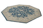8x8 Blue and Ivory Turkish Oushak Rug