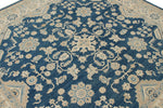 8x8 Blue and Ivory Turkish Oushak Rug