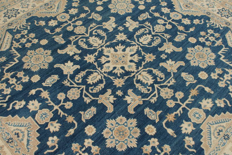 8x8 Blue and Ivory Turkish Oushak Rug