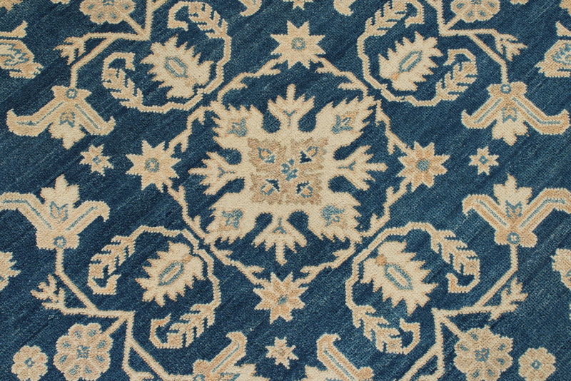 8x8 Blue and Ivory Turkish Oushak Rug