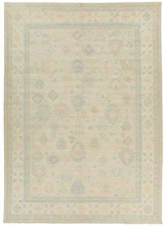 10x14 Light Gray and Ivory Turkish Oushak Rug