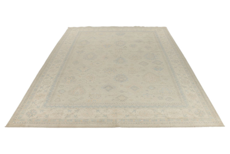 10x14 Light Gray and Ivory Turkish Oushak Rug