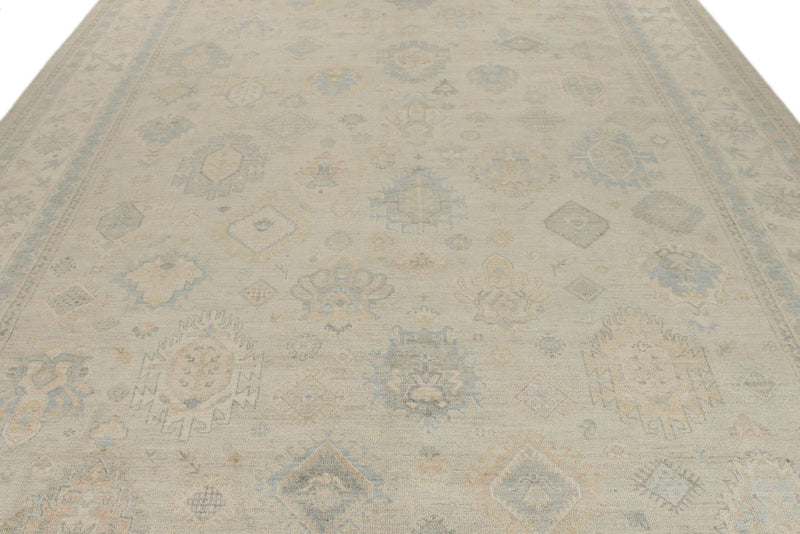 10x14 Light Gray and Ivory Turkish Oushak Rug