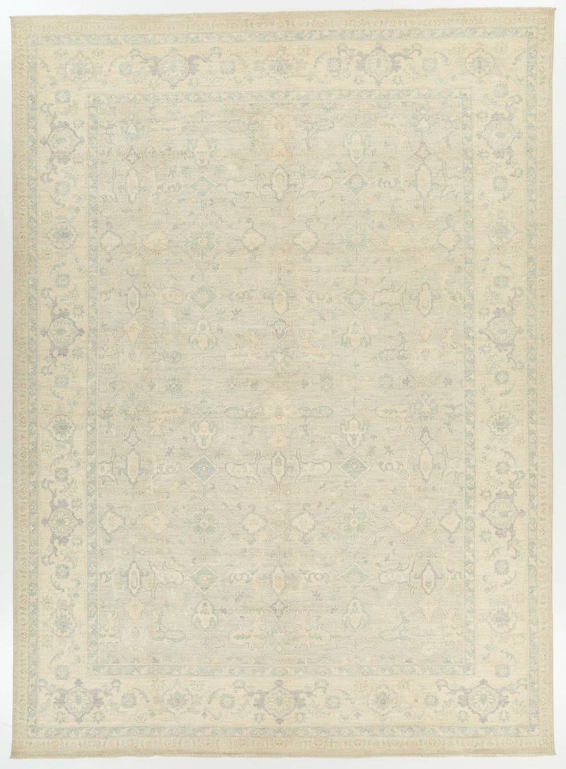 10x14 Beige and Ivory Turkish Oushak Rug