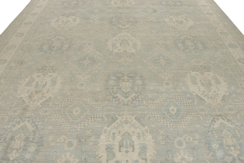 10x14 Gray and Beige Turkish Oushak Rug