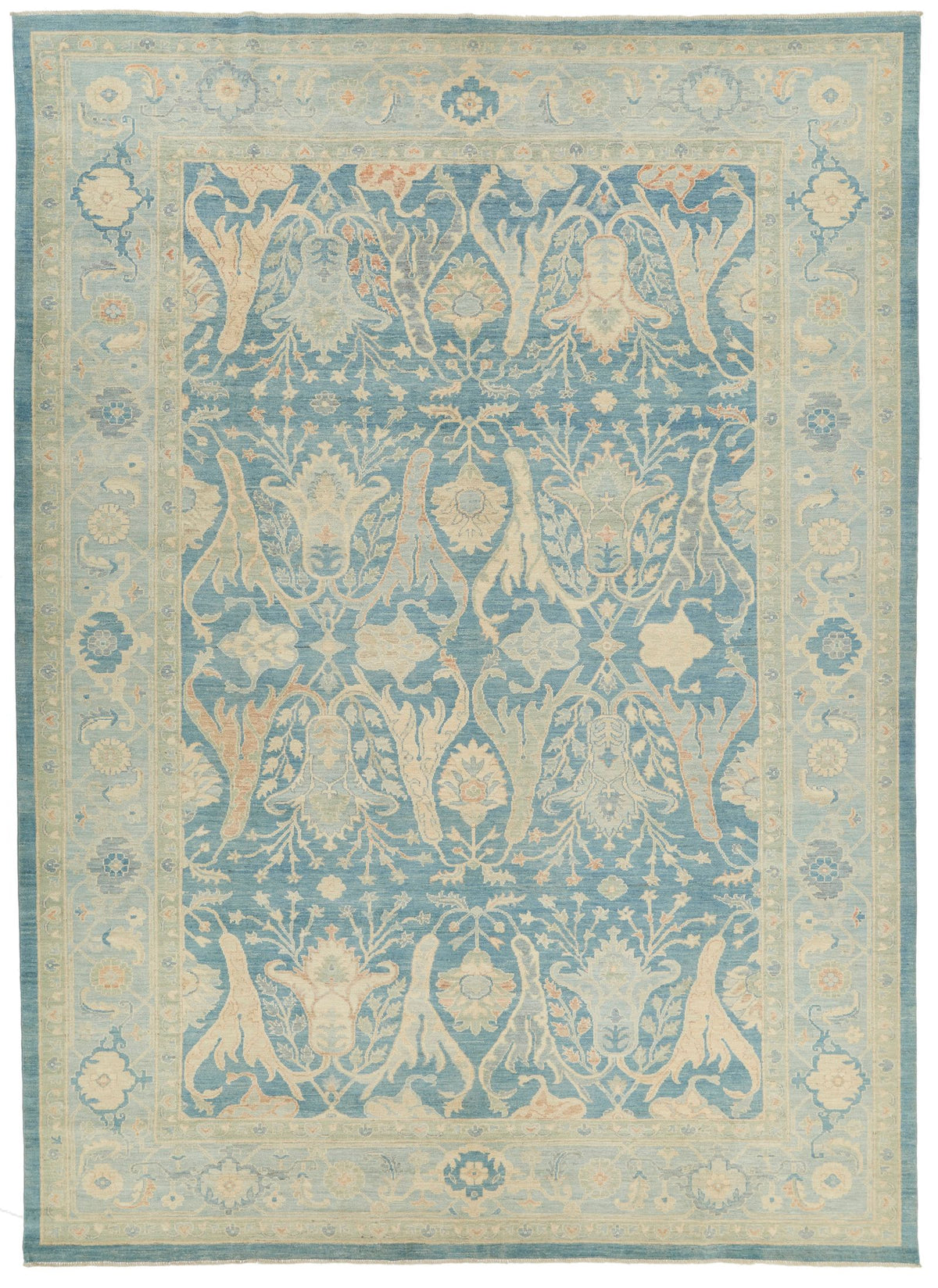 10x14 Blue and Light Blue Turkish Oushak Rug