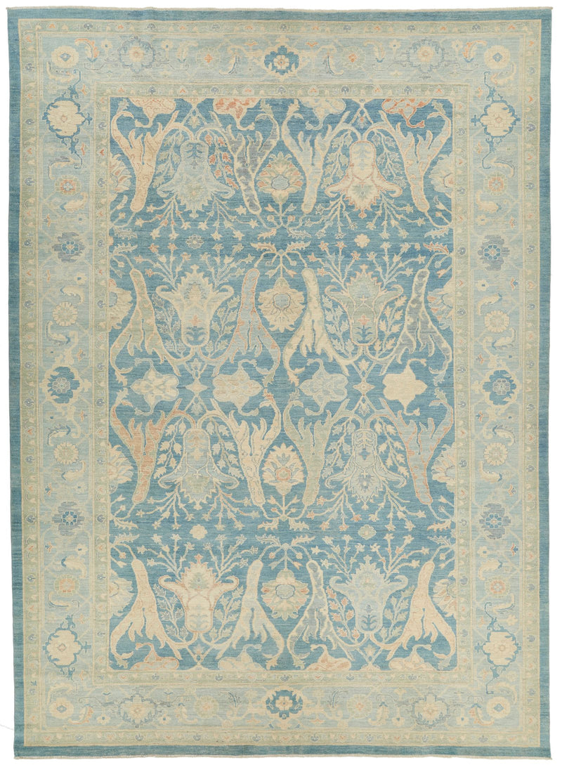 10x14 Blue and Light Blue Turkish Oushak Rug