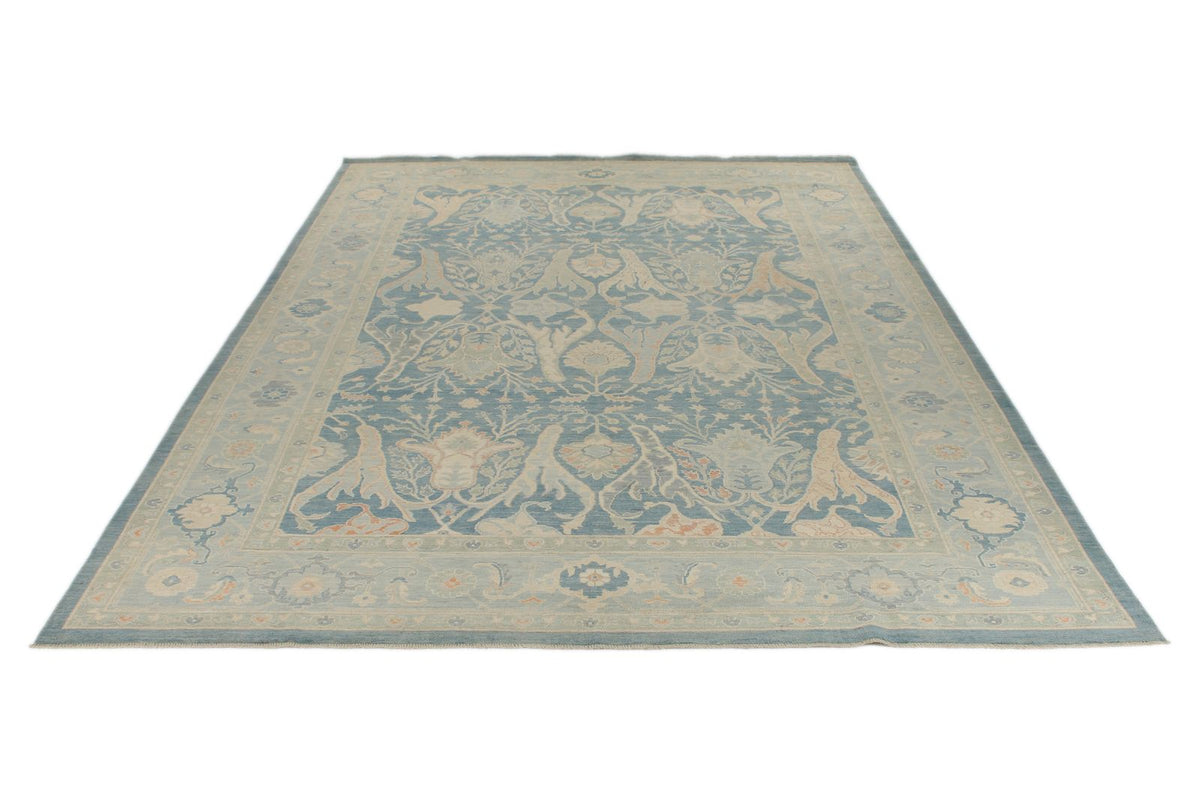 10x14 Blue and Light Blue Turkish Oushak Rug