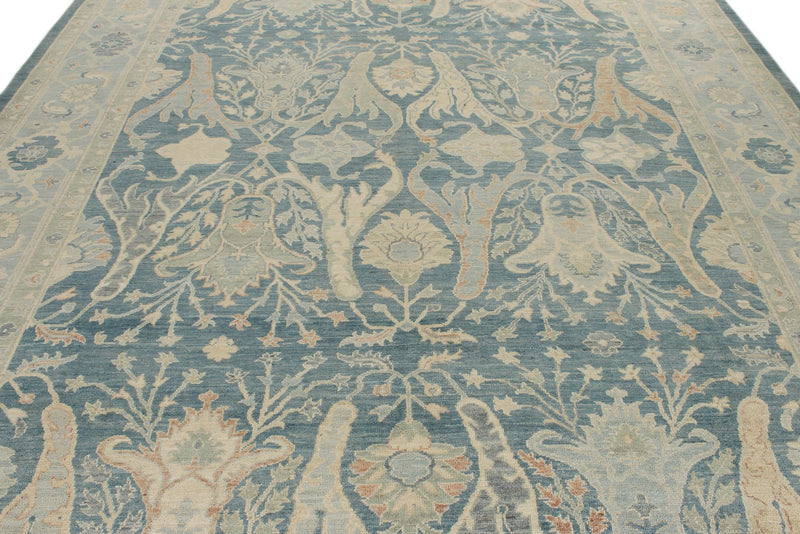 10x14 Blue and Light Blue Turkish Oushak Rug